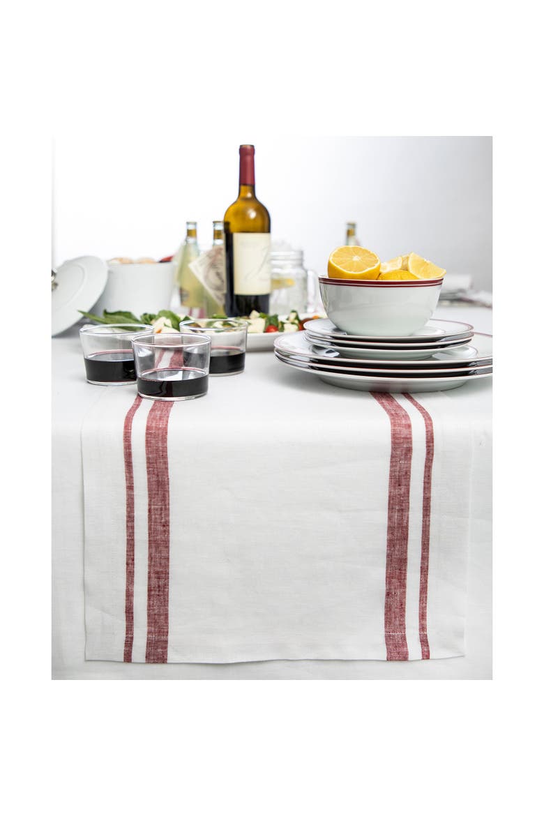 Linen Table Runner - French Stripe, Main, color, Burgundy and White