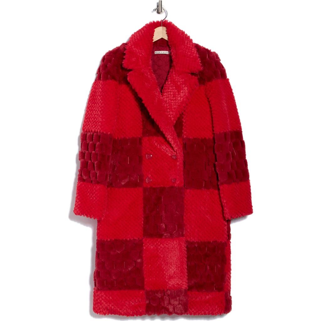 Alice And Olivia Alice + Olivia Moore Check Faux Fur Coat In Red
