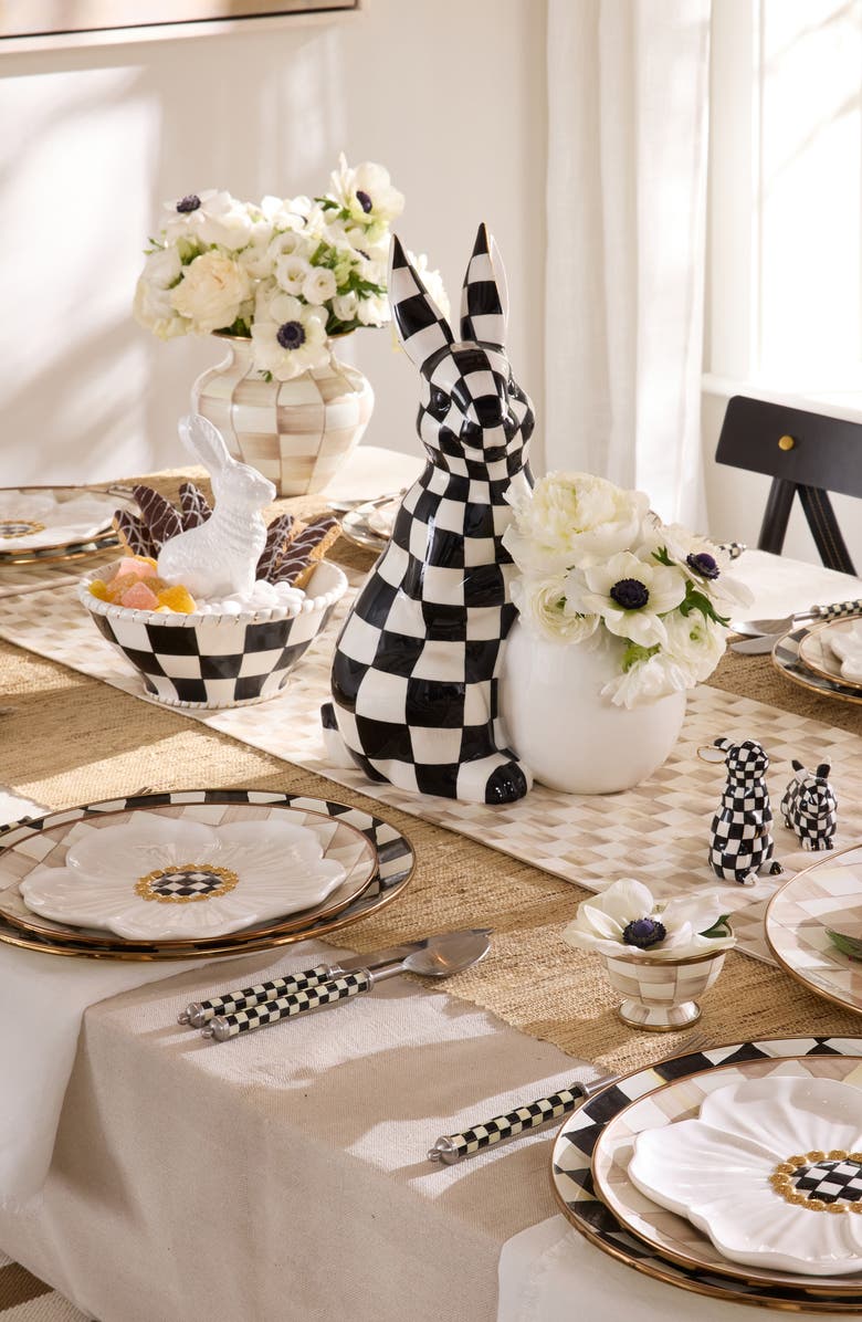 MACKENZIE CHILDS Check Ceramic Bunny Vase, Alternate, color, Black