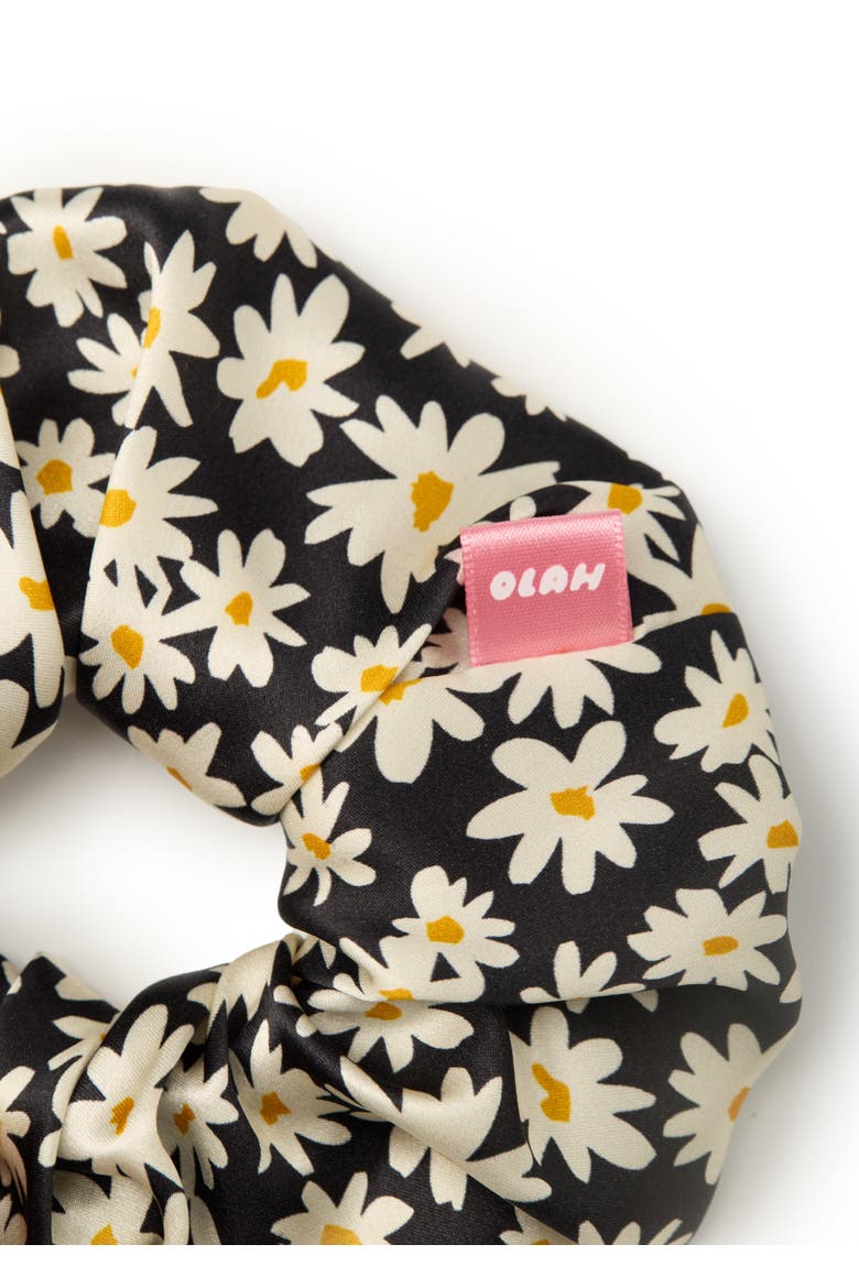 Daisy Silk Scrunchie, Alternate, color, Black