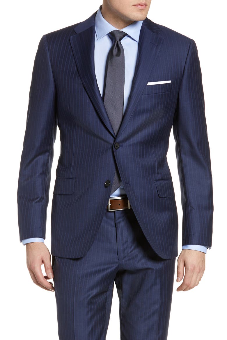 Classic B Fit Stripe Wool Suit, Alternate, color, NAVY