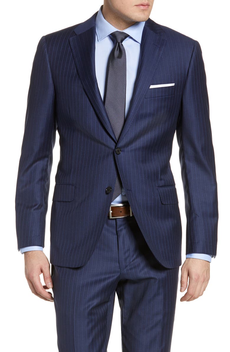Hickey Freeman Classic B Fit Stripe Wool Suit, Alternate, color, 