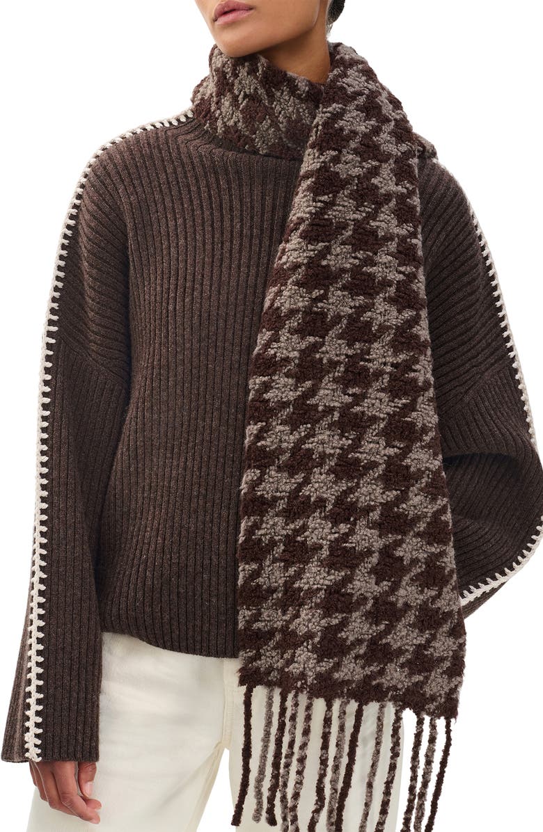 rag & bone Nora Houndstooth Fringe Scarf, Alternate, color, Despm