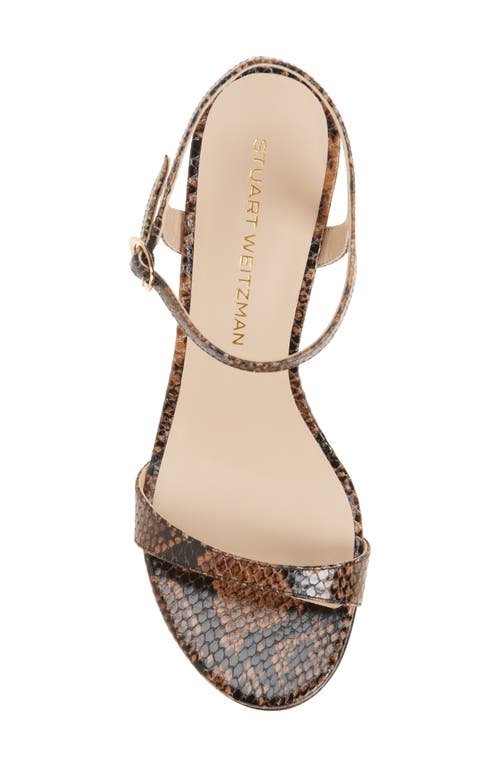 Stuart Weitzman Babette 85 Snakeskin Embossed Leather Ankle Strap Sandal In Brown