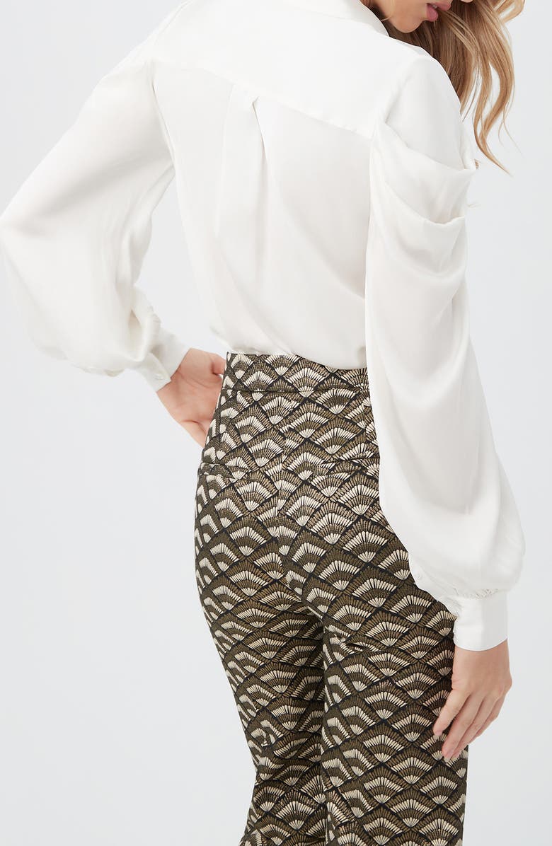 Trina Turk Bashira Pleated Puff Sleeve Silk Blend Button-Up Shirt, Alternate, color, Winter White