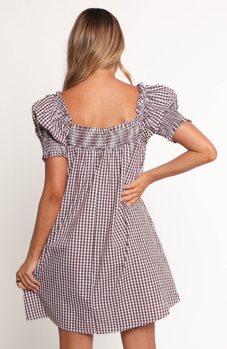 Petal & Pup Kennedy Puff Sleeve Smocked Gingham Minidress, Alternate, color, Chocolate Gingham