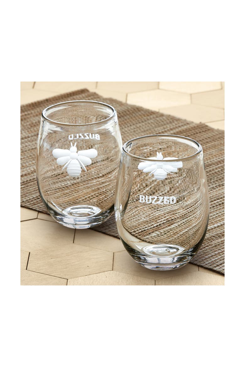Buzzed Stemless Wine Glasses Clear Drinkware for Spring, Alternate, color, Clear