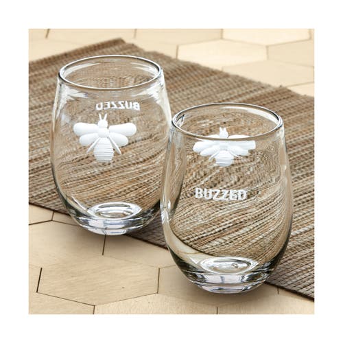 Tag Buzzed Stemless Wine Glasses Clear Drinkware For Spring In White