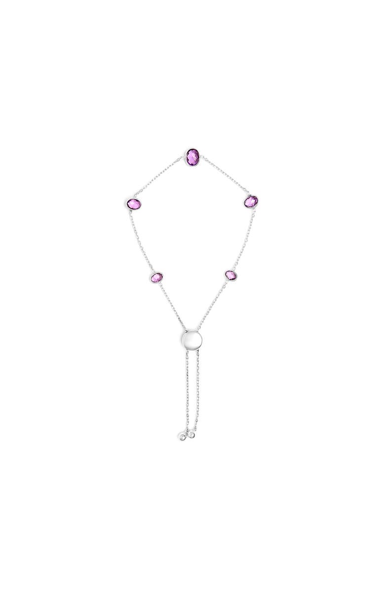 Haus of Brilliance .925 Sterling Silver Bezel Set Purple Amethyst 5 Station Adjustable Bolo Bracelet, Main, color, White