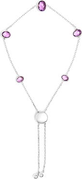 Haus of Brilliance .925 Sterling Silver Bezel Set Purple Amethyst 5 Station Adjustable Bolo Bracelet