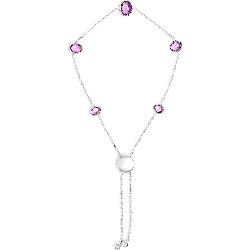 Haus Of Brilliance .925 Sterling Silver Bezel Set Purple Amethyst 5 Station Adjustable Bolo Bracelet In White