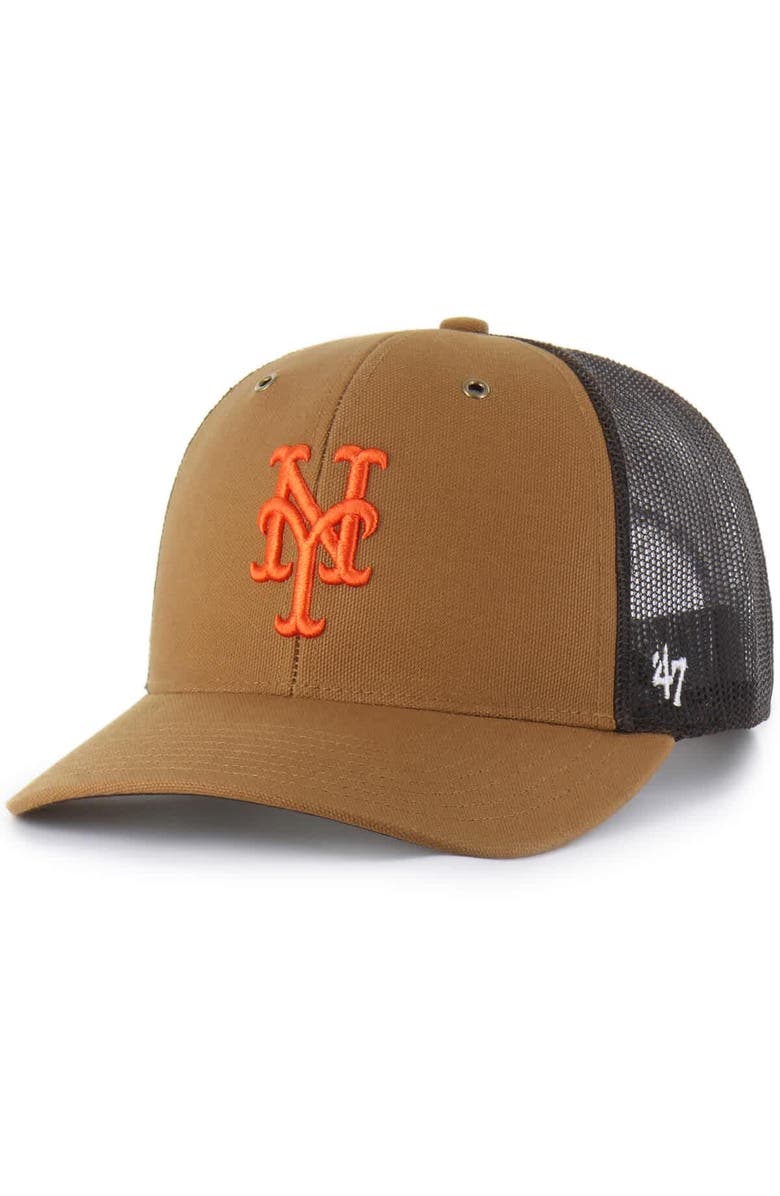 CARHARTT X 47 Men's Carhartt x '47  Brown New York Mets Trucker Adjustable Hat, Main, color, Brown