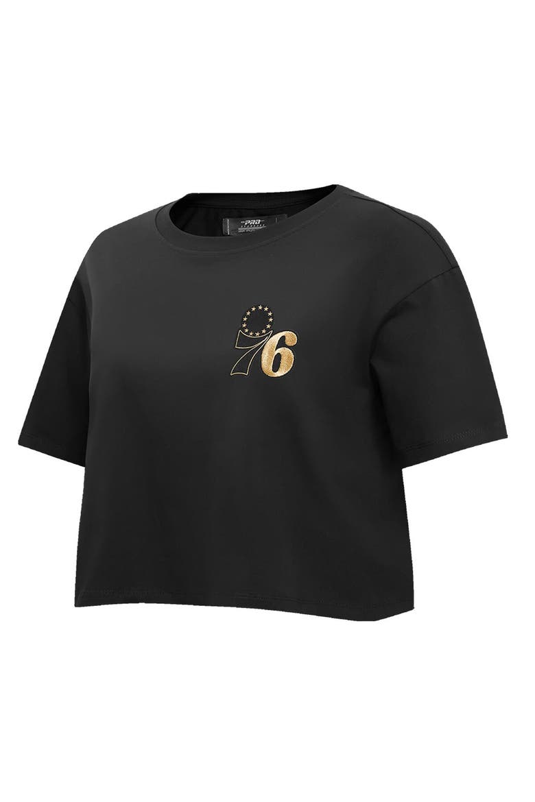 Women's Pro Standard Black Philadelphia 76ers Holiday Glam Boxy T-Shirt, Alternate, color, Black