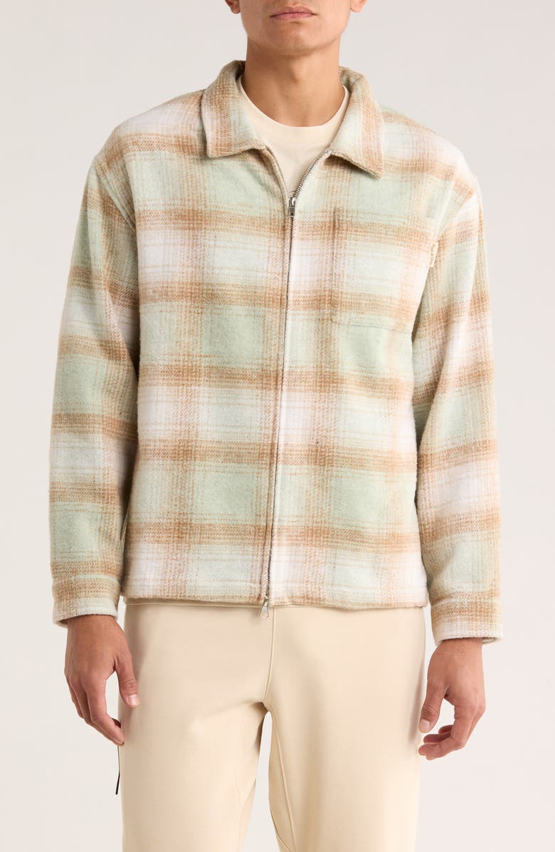 Museum of Peace & Quiet Wordmark Plaid Zip Shirt Jacket, Alternate, color, Sage