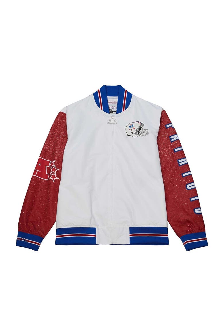 Men's Mitchell & Ness  White New England Patriots Team Burst Warm-Up Full-Zip Jacket, Alternate, color, White