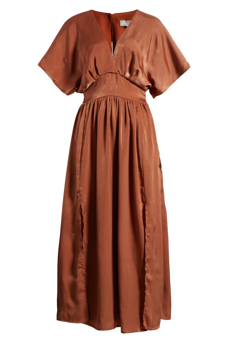 linen-blend dolman-sleeve tie-waist midi dress Dolman Sleeve Linen Blend Midi Dress (Women)