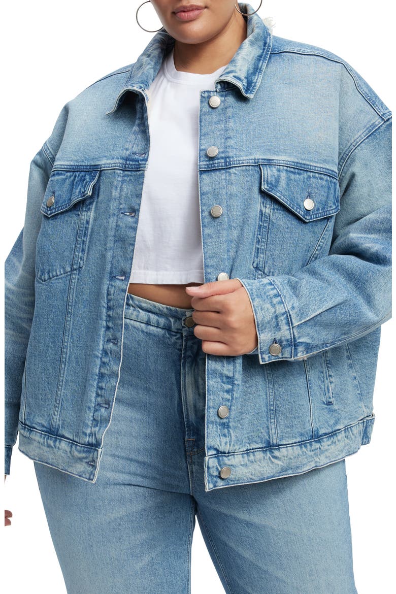 Oversize High Pile Fleece Lined Trucker Jacket, Alternate, color, INDIGO357