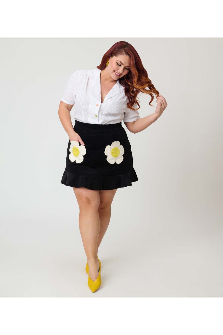 Plus Size Flounce Mini Skirt, Alternate, color, Black W/ Daisy Pocket