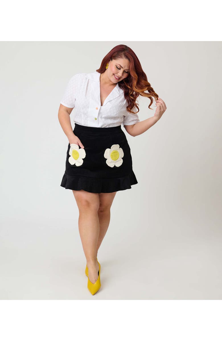 Smak Parlour Plus Size Flounce Mini Skirt, Alternate, color, Black W/ Daisy Pocket