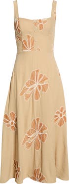 MOON RIVER Placed Embroidered Floral Midi Dress