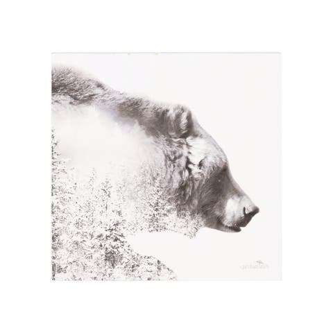 Bear in Forest Grayscale Decorative Hanging Wall Art 8" x 8"