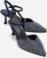 Forever & Always Shoes Vilka Embellished Slingback Kitten Heel Pumps