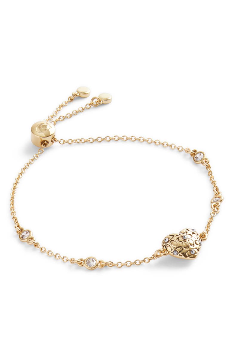 COACH Signature Heart Crystal Slider Bracelet, Alternate, color, Crystal/ Gold