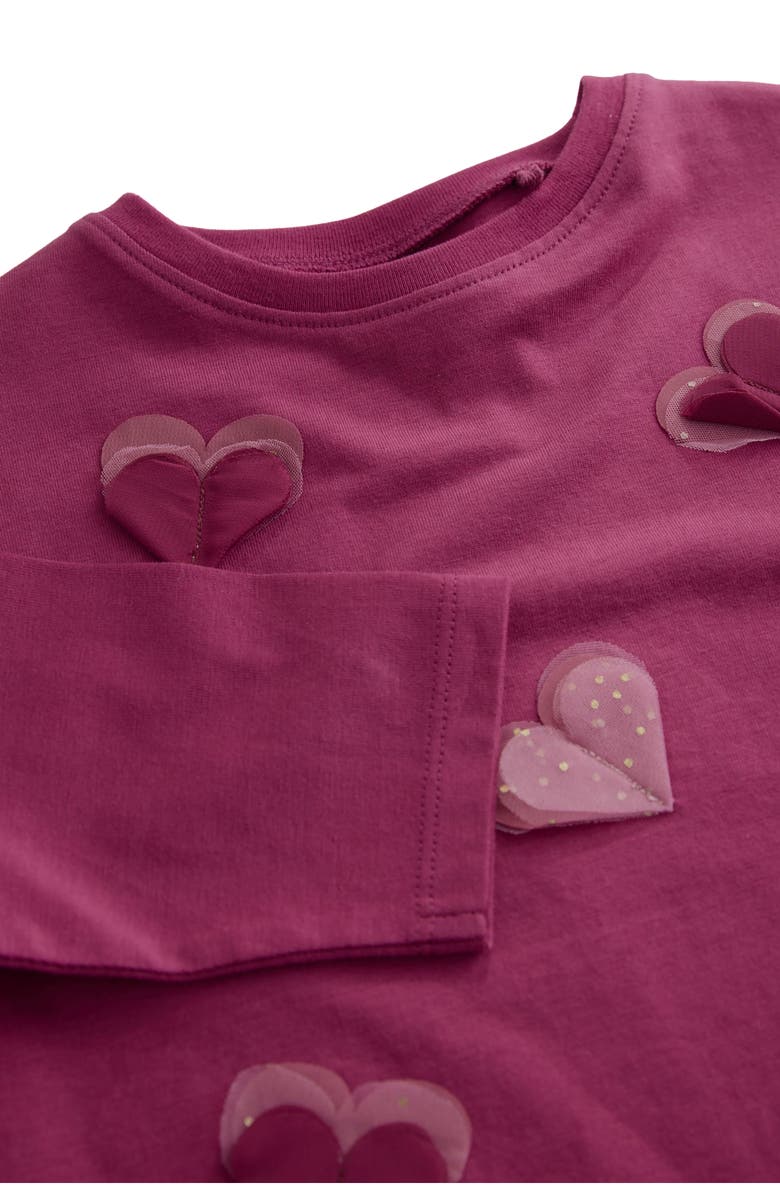 NEXT Kids' Sparkle Heart Appliqué Cotton Top, Alternate, color, Burgundy Red