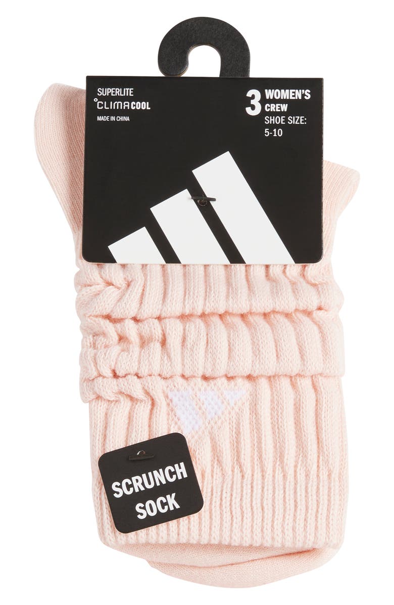 adidas Scrunch Athletic 3-Pack Crew Socks, Alternate, color, Blush Pink/ White/ Beige