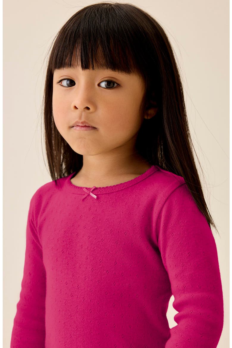 Kids' Long Sleeve Cotton Pointelle Top, Alternate, color, PINK