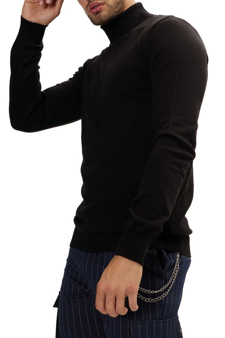 Roll Neck Rib Knit Sweater, Alternate, color, BLACK