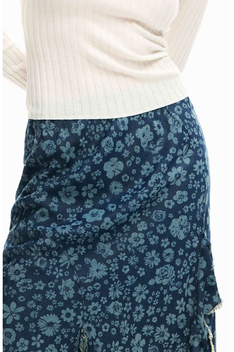 Floral Print Midi Skirt, Alternate, color, MEDIUM BLUE