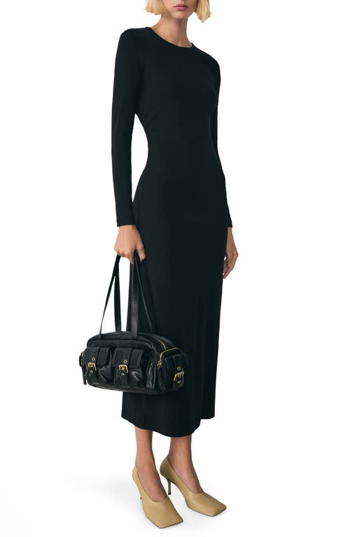 MANGO MANGO BASILA LONG SLEEVE STRETCH COTTON MIDI DRESS