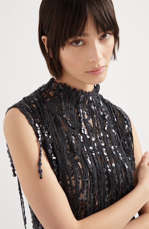 Brunello Cucinelli Dazzling Abstract Embroidery Dress In Charcoal