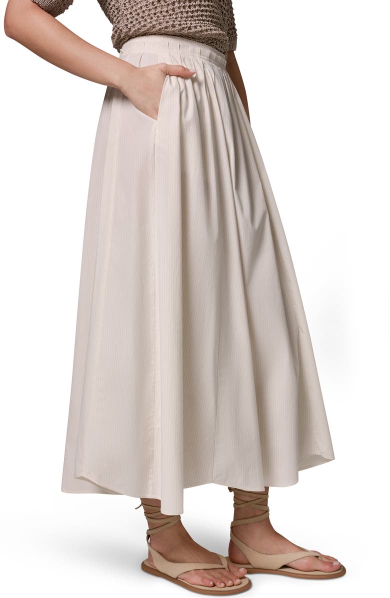 Donna Karan New York Pleated Stretch Poplin Midi Skirt, Alternate, color, Cream Pinstripe