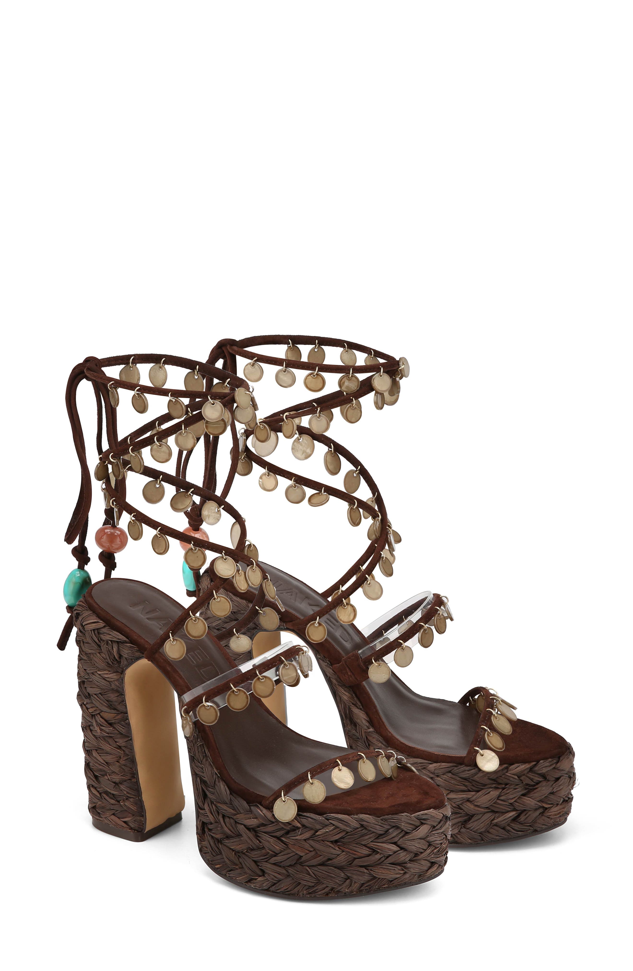 Naked Wolfe Fantastic Ankle Wrap Raffia Platform Sandal, Main, color, 