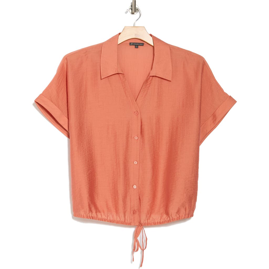 ADRIANNA PAPELL ADRIANNA PAPELL SHORT SLEEVE TIE FRONT BUTTON-UP SHIRT