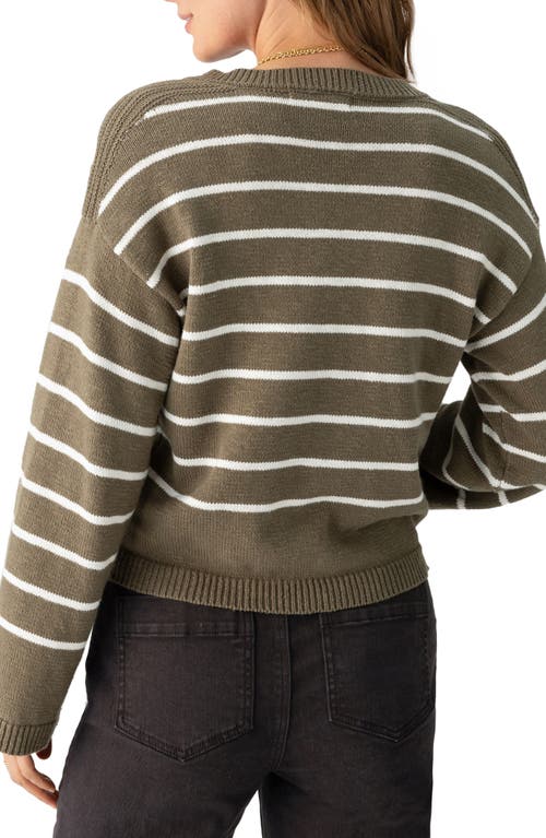 Sanctuary Chill Vibes Stripe Cotton V-neck Sweater In Burnt Olive Stripe