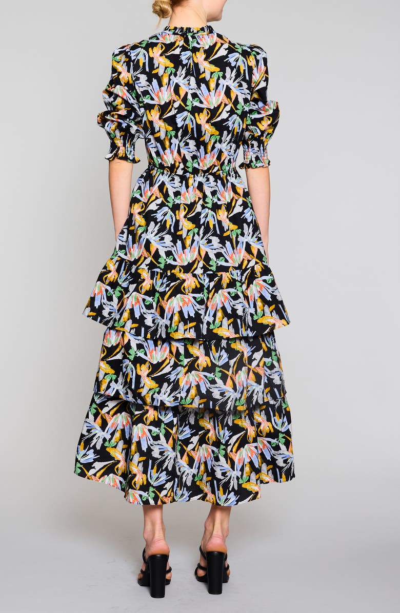 MELLODAY Puff Sleeve Tiered Midi Dress, Alternate, color, 