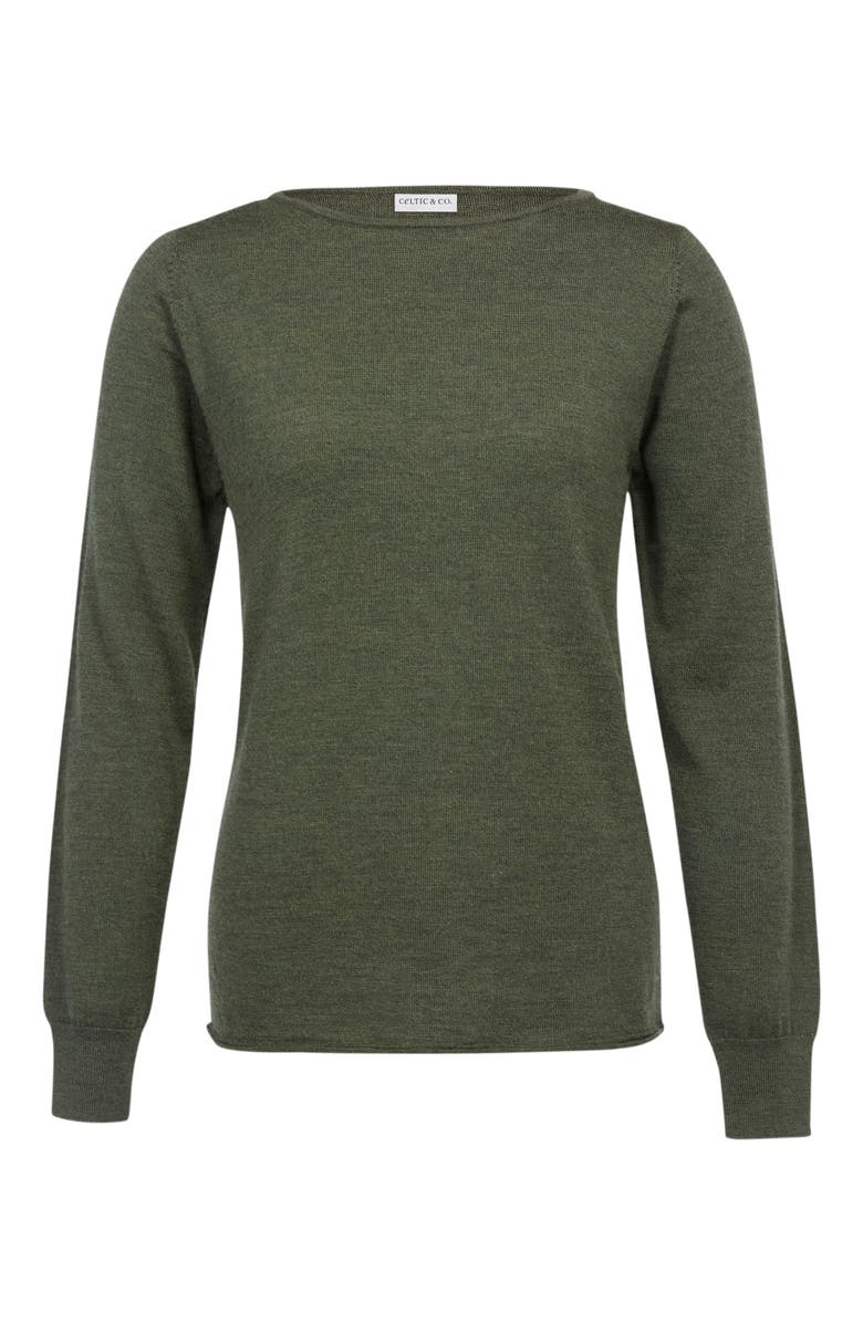Celtic & Co. MERINO FINE KNIT BOAT NECK SWEATER, Alternate, color, Olive