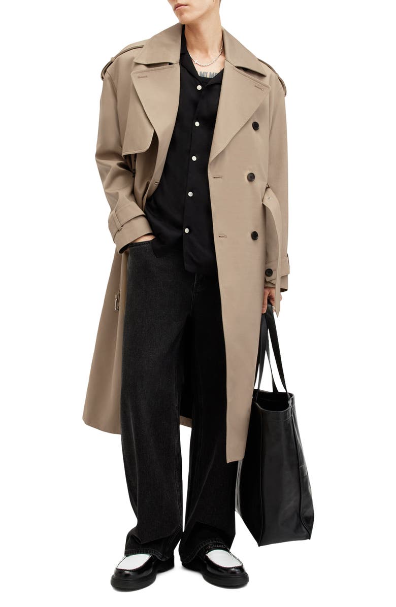 AllSaints Spencer Oversize Trench Coat, Alternate, color, Sandy Brown