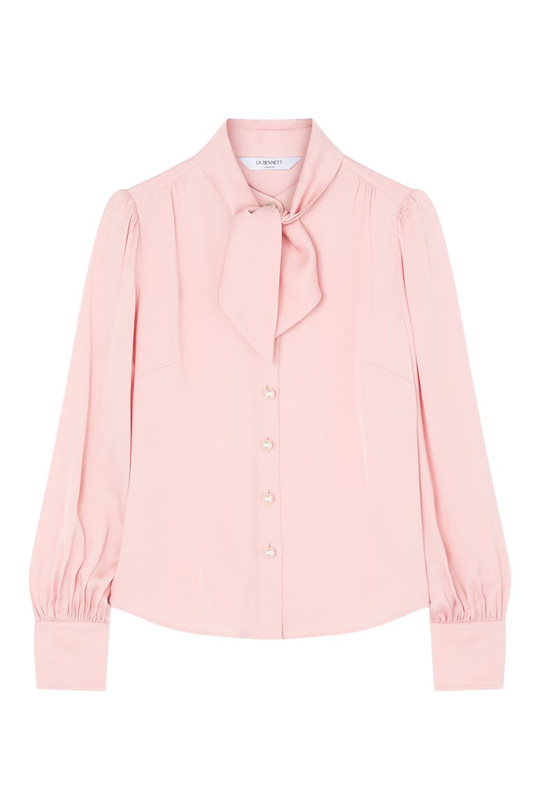 Hall Tie Neck Crepe Button-Up Shirt, Alternate, color, LIGHT PINK
