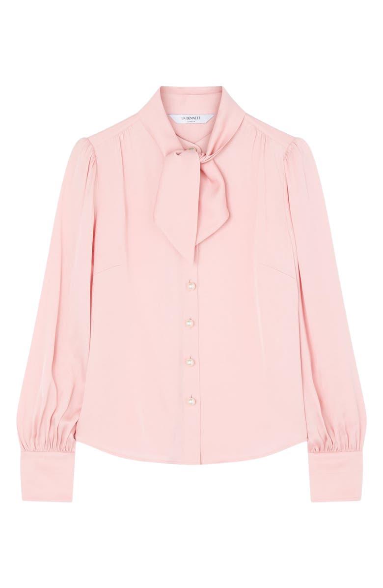 LK Bennett Hall Tie Neck Crepe Button-Up Shirt, Alternate, color,