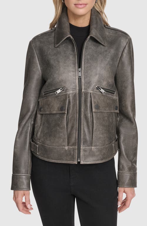 Andrew Marc Addis Aviator Leather Jacket In Gray