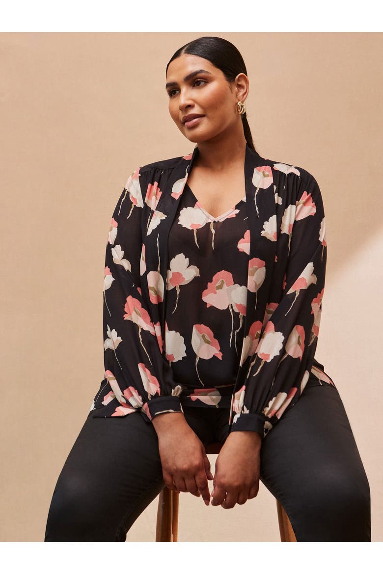 Floral Print High Neck Blouse, Alternate, color, Black