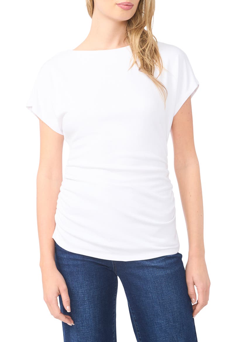 Shirred Dolman Short Sleeve Ponte Top, Main, color, BRIGHT WHITE