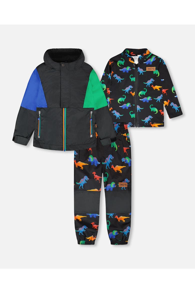 3-in-1 Two-Piece Dinosaur Print Mid-Season Outerwear Set, Main, color, Black Dinosaur Print