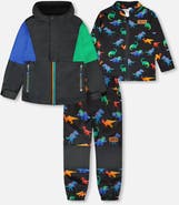 Deux par Deux 3-in-1 Two-Piece Dinosaur Print Mid-Season Outerwear Set