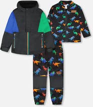 Deux par Deux 3-in-1 Two-Piece Dinosaur Print Mid-Season Outerwear Set