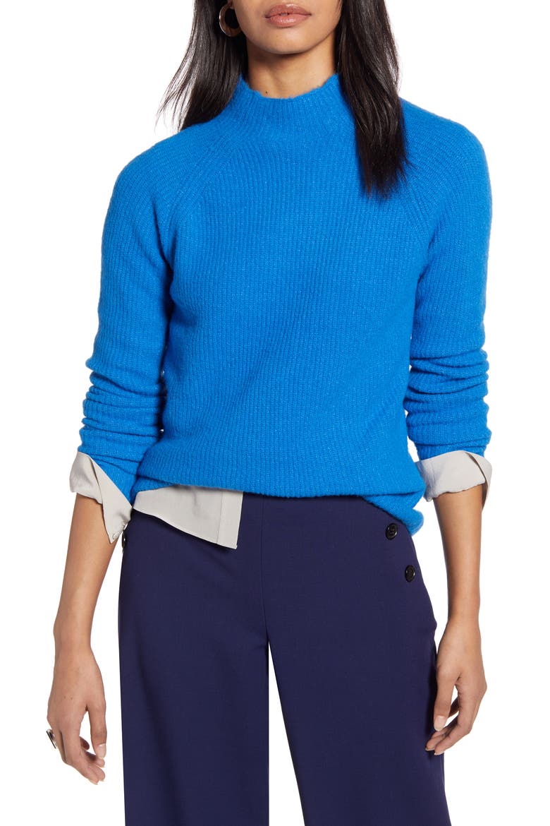 Mock Neck Sweater, Main, color, BLUE ELECTRIC